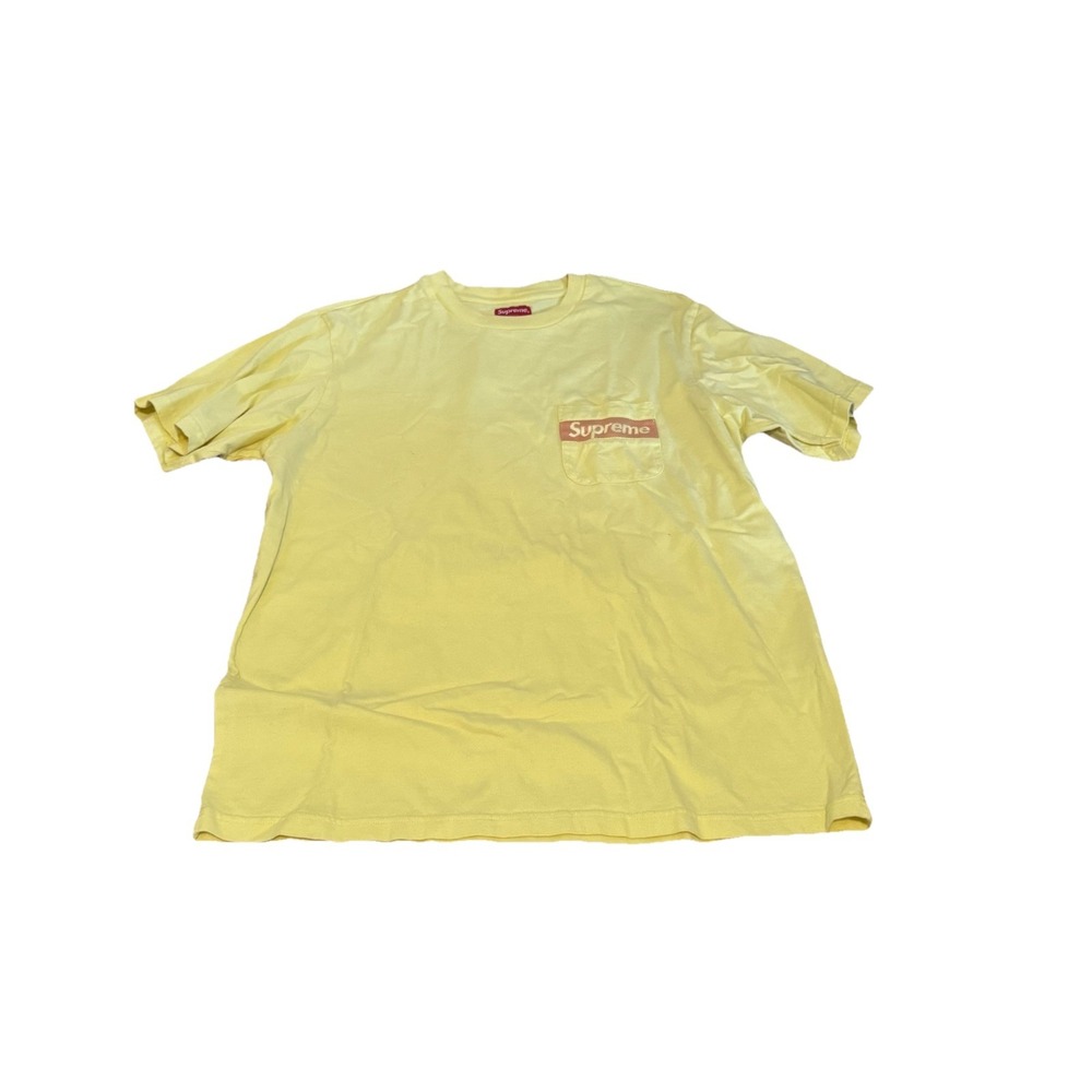 SS19 Supreme Mesh Stripe Pocket tee‎ Pale Yellow T-Shirt Size M